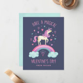 Unicorn Valentijnsdag Wenskaart Notitiekaartje (Voorkant / Achterkant in situ)