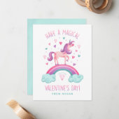Unicorn Valentijnsdag Wenskaart Notitiekaartje (Voorkant / Achterkant in situ)