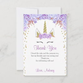 Unicorn verjaardag dank je kaart, paars en goud bedankkaart