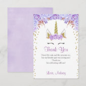 Unicorn verjaardag dank je kaart, paars en goud bedankkaart (Voorkant / Achterkant)
