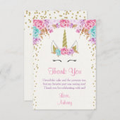 Unicorn verjaardag dank je kaart, roze en goud bedankkaart (Voorkant / Achterkant)