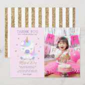 Unicorn Verjaardag dank u fotokaart Bedankkaart (Voorkant / Achterkant)