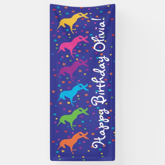 Unicorn verjaardag met confetti spandoek (Verticaal)