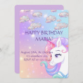 UNICORN VERJAARDAG UITNODIGING, DIGITALE DOWNLOAD SAVE THE DATE (Voorkant / Achterkant)