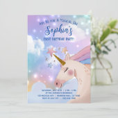 unicorn - verjaardag uitnodigingen roze en paars (Staand voorkant)