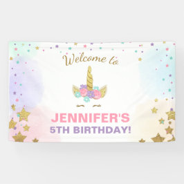 Unicorn verjaardagsbanner Magical Pink and Gold Gi Spandoek