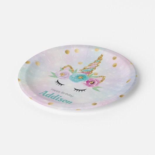 Unicorn verjaardagsborden papieren bordje (Gekanteld)