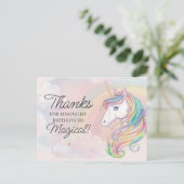 Unicorn verjaardagsfeest bedankt briefkaart (Staand voorkant)