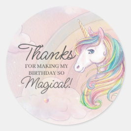 Unicorn verjaardagsfeest bedankt je voor je plezie ronde sticker