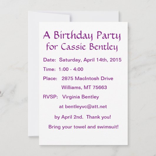 Unicorn verjaardagsfeest kaart (Achterkant)