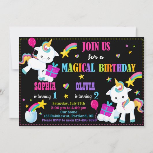 Unicorn verjaardagsfeest kaart (Voorkant)
