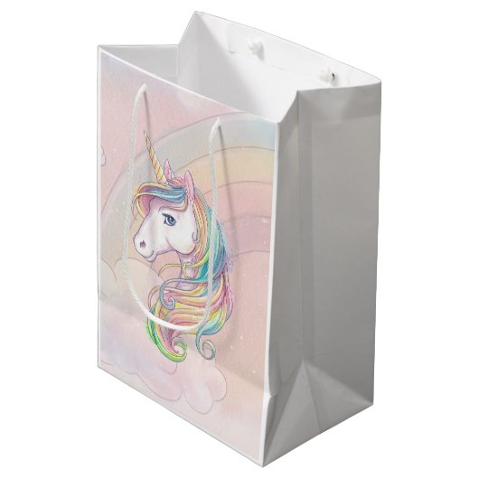 Unicorn verjaardagsfeest medium cadeauzakje (Voorkant Gekanteld)
