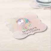 Unicorn verjaardagsfeest regenboogpartij decor kartonnen onderzetters (Gekanteld)