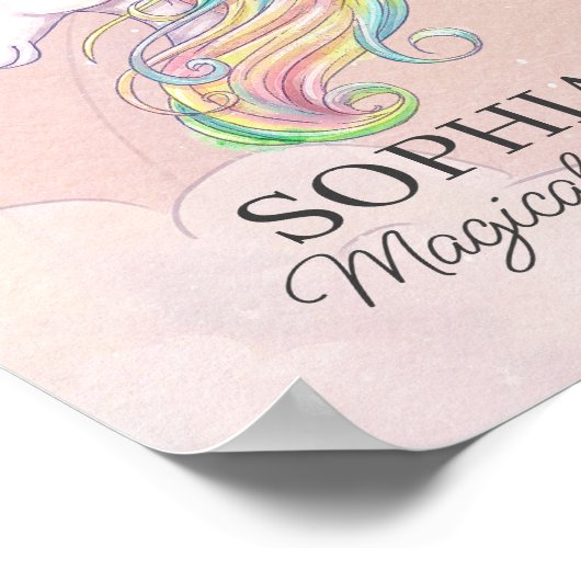 Unicorn verjaardagsfeest regenboogpartij poster (Hoek)