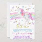 Unicorn verjaardagsfeest uitnodiging regenbows uni (Voorkant)