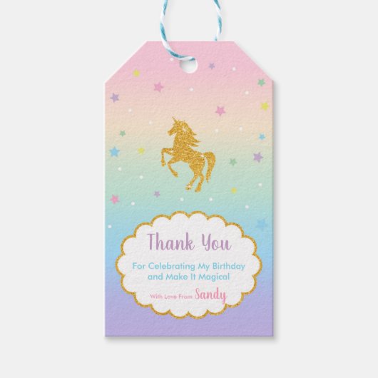 Unicorn Verjaardagsfeestgunst Dank u Cadeau Label Cadeaulabel (Voorkant)
