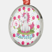 Unicorn verjaardagsfeestje gepersonaliseerd metalen ornament (Links)