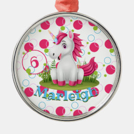 Unicorn verjaardagsfeestje gepersonaliseerd metalen ornament
