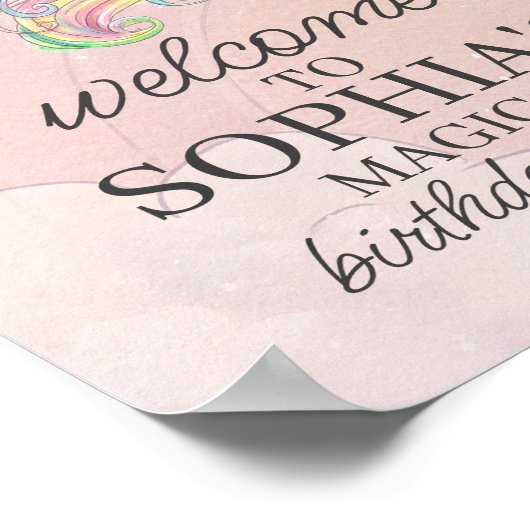 Unicorn verjaardagsfeestje welkomstbord poster (Hoek)