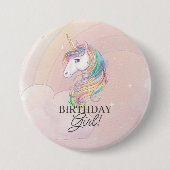 Unicorn verjaardagspeld ronde button 7,6 cm (Voorkant)