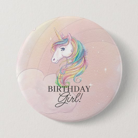 Unicorn verjaardagspeld ronde button 7,6 cm (Voorkant)