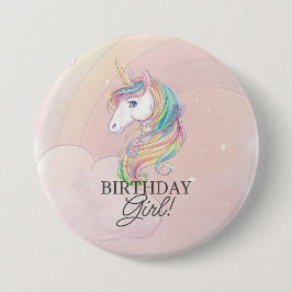 Unicorn verjaardagspeld ronde button 7,6 cm