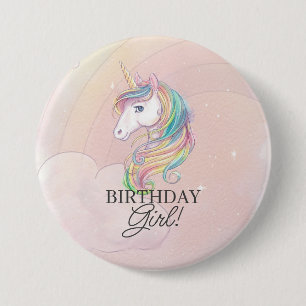 Unicorn verjaardagspeld ronde button 7,6 cm