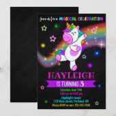 Unicorn verjaardagsuitnodiging 1e magische feestje kaart (Voorkant / Achterkant)