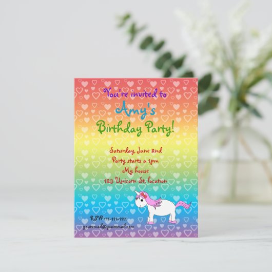 Unicorn verjaardagsuitnodiging kaart (Staand voorkant)