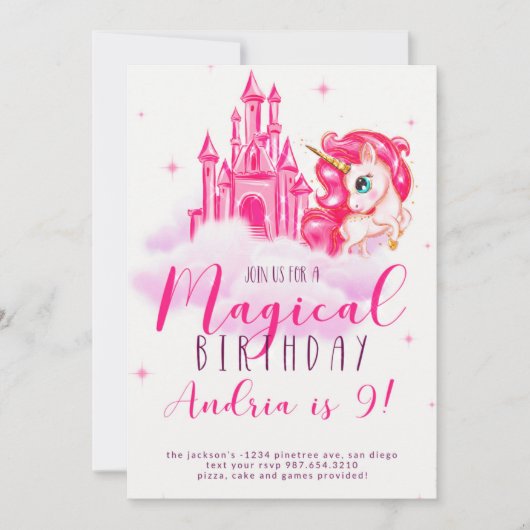 unicorn verjaardagsuitnodiging kaart (Voorkant)