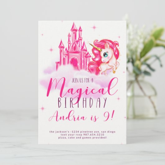 unicorn verjaardagsuitnodiging kaart (Staand voorkant)