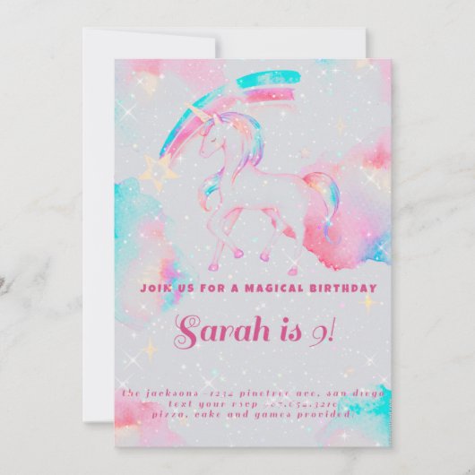 unicorn verjaardagsuitnodiging kaart (Voorkant)