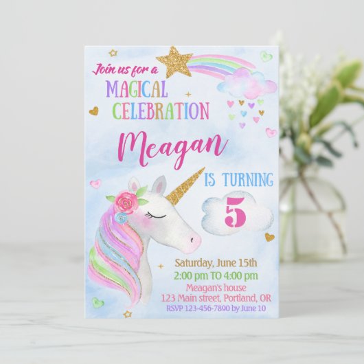Unicorn verjaardagsuitnodiging Magical unicorn par Kaart (Staand voorkant)