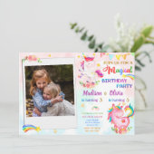 Unicorn verjaardagsuitnodiging met foto Magic part Kaart (Staand voorkant)