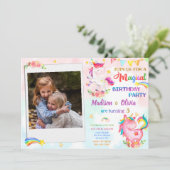 Unicorn verjaardagsuitnodiging met foto Magic part Kaart (Staand voorkant)