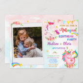 Unicorn verjaardagsuitnodiging met foto Magic part Kaart (Voorkant / Achterkant)