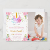 Unicorn verjaardagsuitnodigingen met foto kaart (Voorkant)