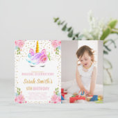 Unicorn verjaardagsuitnodigingen met foto kaart (Staand voorkant)