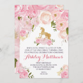 Unicorn verjaart eerste Floral Uitnodiging; Kaart (Voorkant / Achterkant)