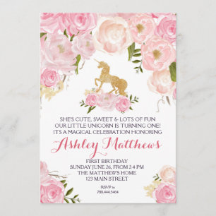 Unicorn verjaart eerste Floral Uitnodiging; Kaart