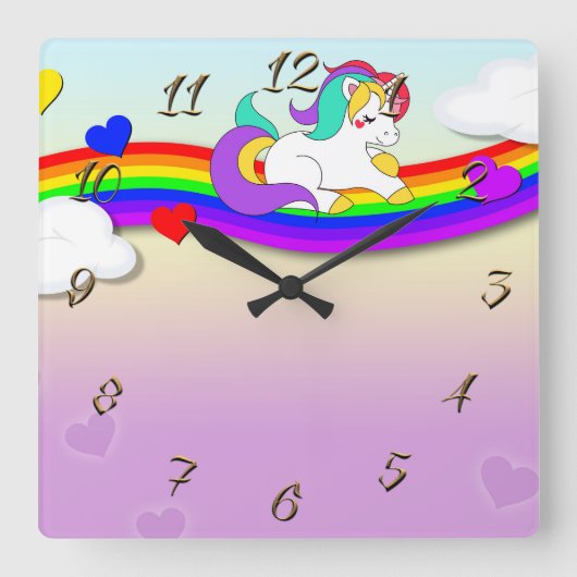 Unicorn Vierkante Klok (Voorkant)