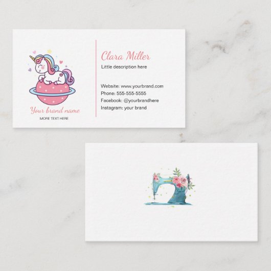 Unicorn visitekaartje roze blauwe maan (Voorkant / Achterkant)