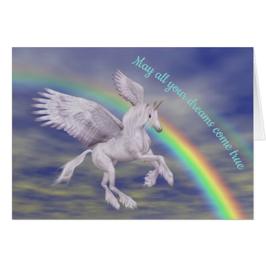 Unicorn vliegen over regenboogdromen Inspirerend (Voorkant Horizontaal)