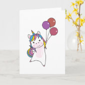Unicorn vliegt met ballonnen boven stutselaars kaart (Gele Bloem)