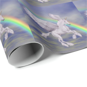 Unicorn vliegt over regenboogdierkunst cadeaupapier