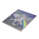Unicorn vliegt over regenboogdierkunst tegeltje (Zijkant)