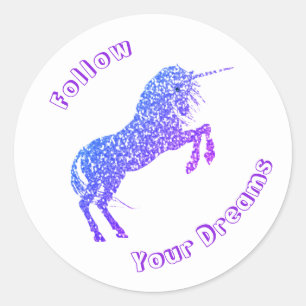 Unicorn volgt je dromen, magische ruggen ronde sticker