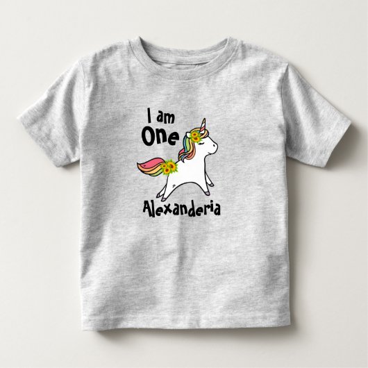 Unicorn w/ regenboogstaart zonnebloem 1 jaar oud kinder shirts (Voorkant)