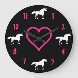 Unicorn Wall Clock ~ Hot Pink, zwart en wit Grote Klok