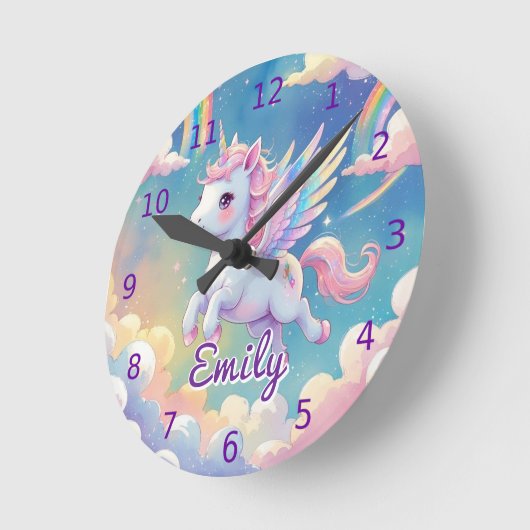 Unicorn wandklok – bewerkbare naam (Hoek)